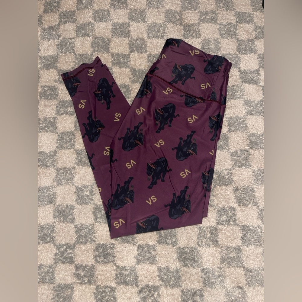 Victoria Sport Burgundy Black Panther Athletic Leggings